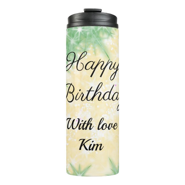 simple minimal calligraphy happy birthday custom   thermal tumbler (Front)