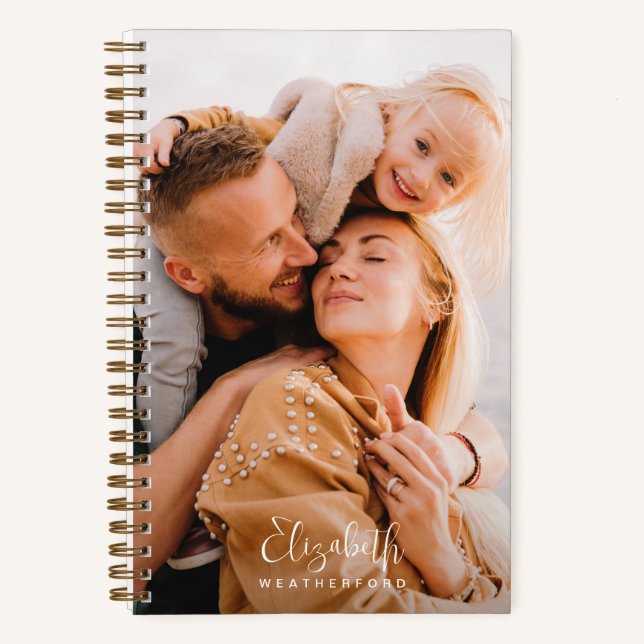 Simple Minimal Calligraphy Script Name Photo Notebook (Front)
