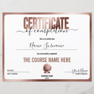 Simple Minimal Certificate of Completion 