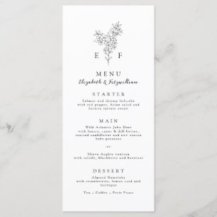 Simple Minimal Cherry Blossom Monogram Wedding  Menu