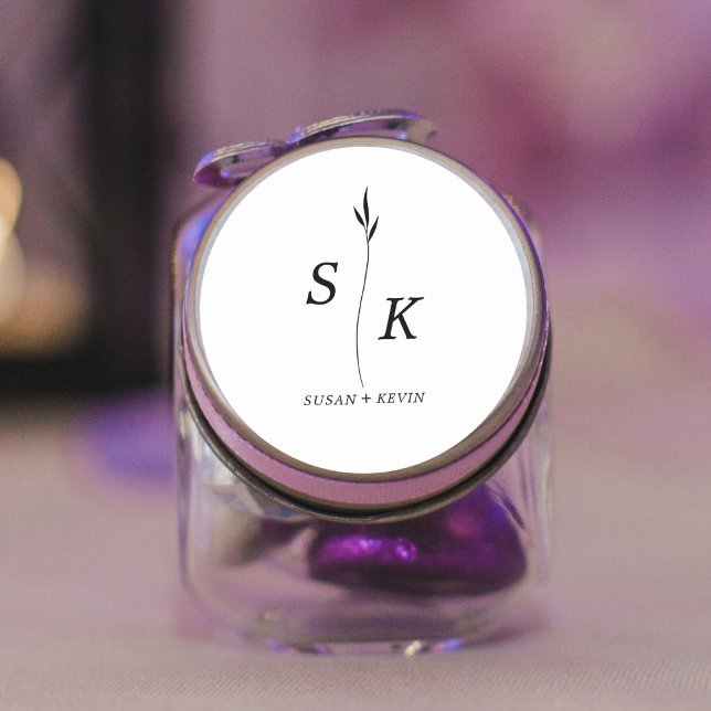 Simple Minimal Chic Elegance Leaf Monogram Wedding Classic Round Sticker (Creator Uploaded)