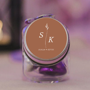 Simple Minimal Chic Elegance Leaf Monogram Wedding Classic Round Sticker