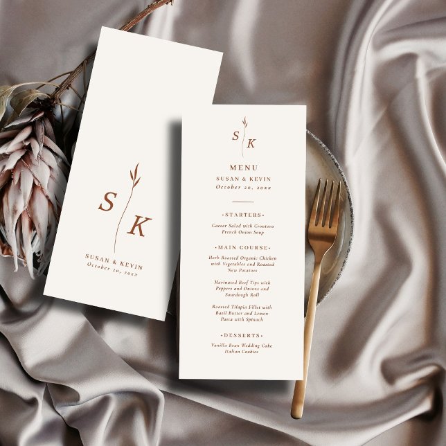Simple Minimal Chic Elegance Leaf Monogram Wedding Menu (Creator Uploaded)