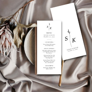 Simple Minimal Chic Elegance Leaf Monogram Wedding Menu