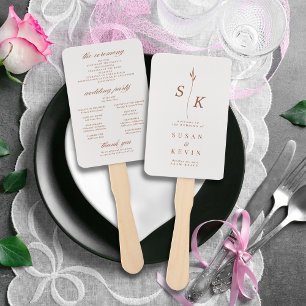 Simple Minimal Chic Leaf Monogram Wedding Program Hand Fan