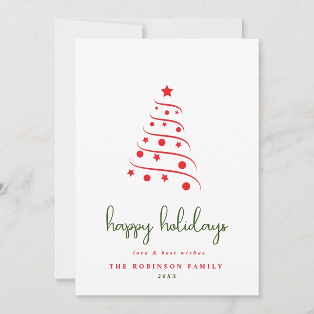 Simple Minimal Christmas Tree Red Star  Holiday Card (Front)