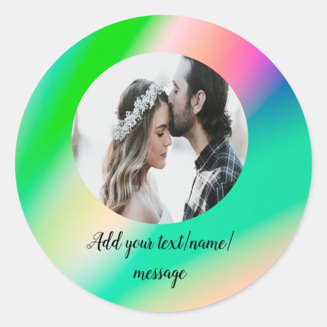 simple minimal circle photo collage text add photo classic round sticker (Front)