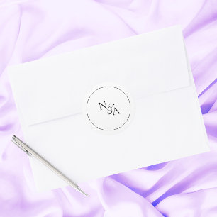 Simple Minimal Clean Elegant Initials Bride Groom Classic Round Sticker