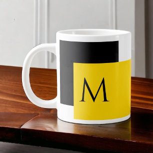 Simple Minimal Colour Block with Monogram Initial Large Coffee Mug