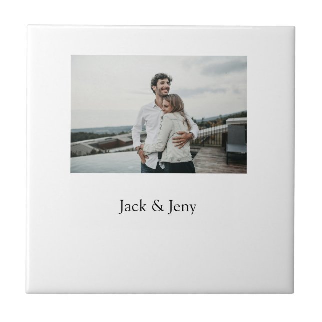 Simple minimal colourful add  name photo text cust ceramic tile (Front)