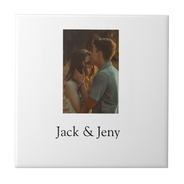 Simple minimal colourful add  name photo text cust ceramic tile (Front)
