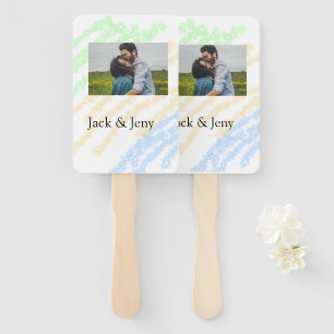 Simple minimal colourful glitter add name photo im hand fan