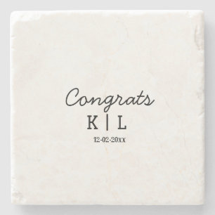 Simple minimal congrats add letters monogram date stone coaster