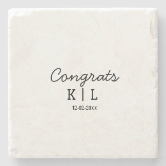 Simple minimal congrats add letters monogram date stone coaster