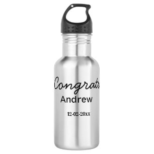 Simple minimal congrats add name date year graduat 532 ml water bottle