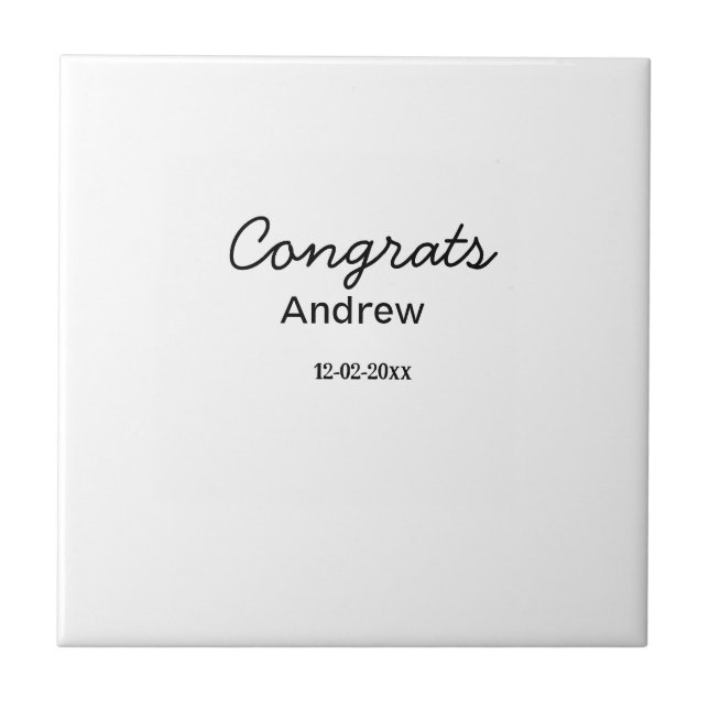 Simple minimal congrats add name date year graduat ceramic tile (Front)