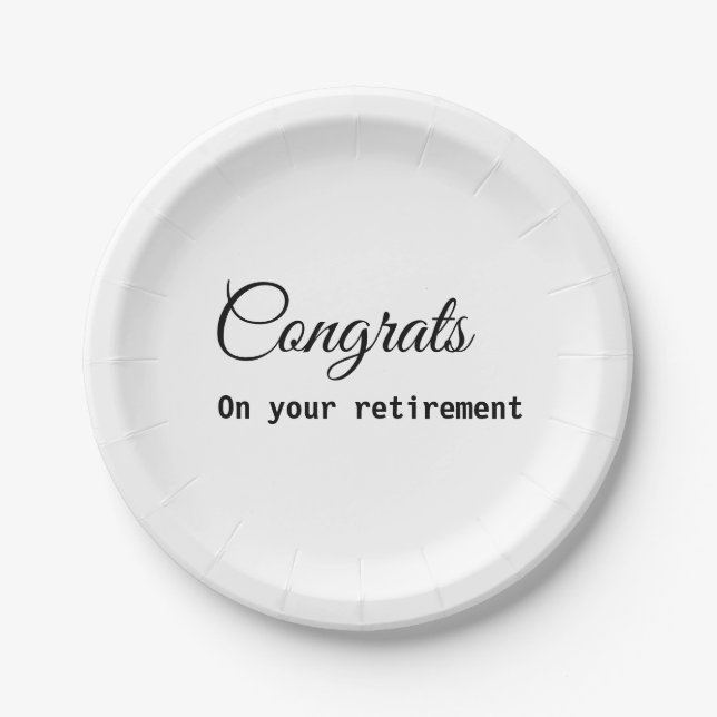 Simple minimal congratulations retirement add name paper plate (Front)