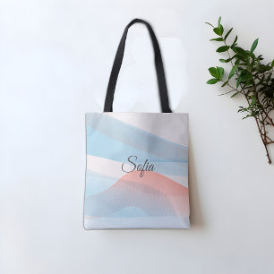Simple minimal coral blue wave with name tote bag