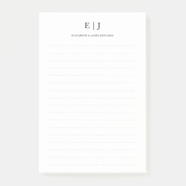 Simple Minimal Couple Monogram Dotted Lines Post-it Notes (Front)
