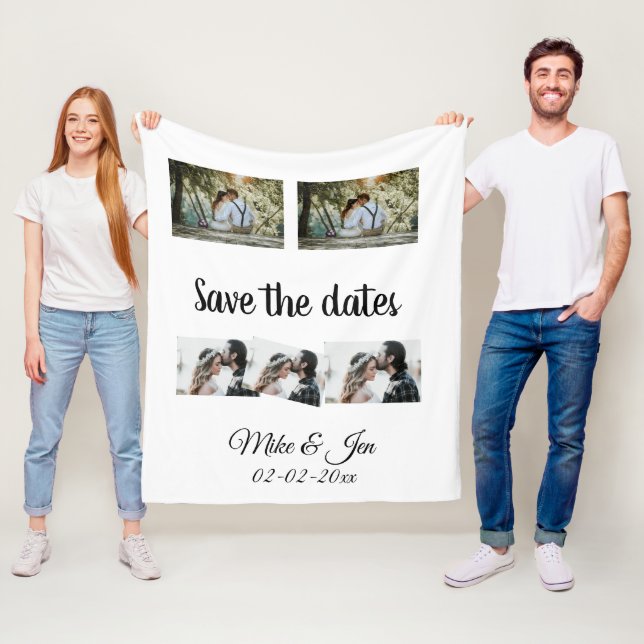 simple minimal custom save the date photo add name fleece blanket (In Situ)