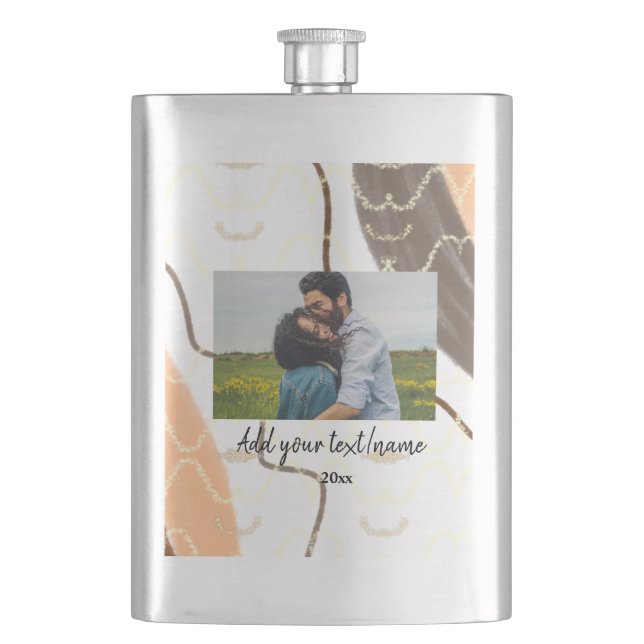 simple minimal customised name monogram couple  th hip flask (Front)