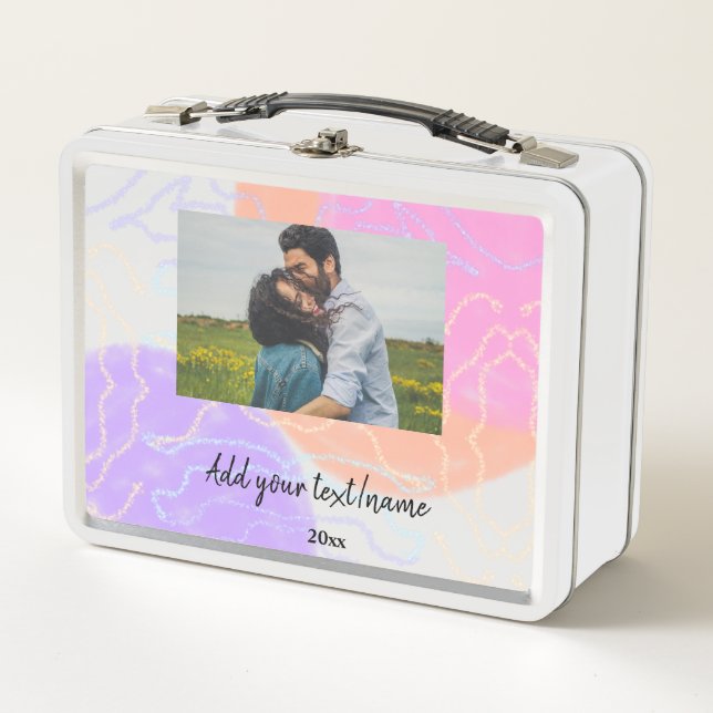 simple minimal customised name monogram couple  th metal lunch box (Front)