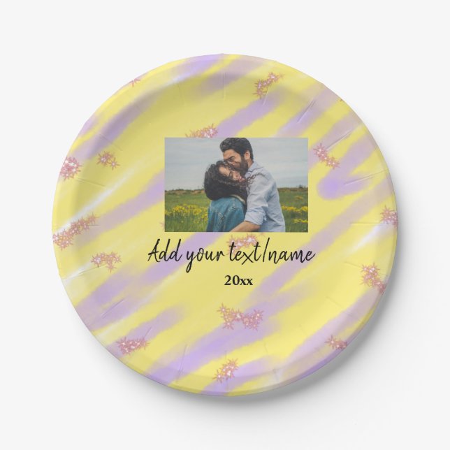 simple minimal customised name monogram text throw paper plate (Front)