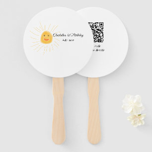 Simple minimal cute baby kids Add QR birthday Hand Fan