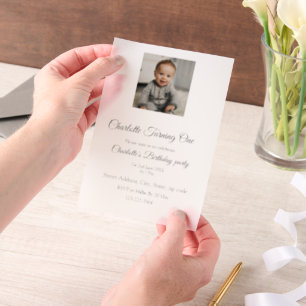 Simple minimal cute baby kids Add QR birthday Vellum Invitations
