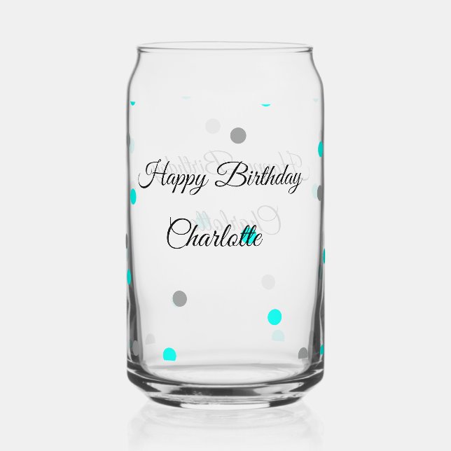 SIMPLE MINIMAL.CUTIE ADD NAME BABY happy birthday  Can Glass (Front)