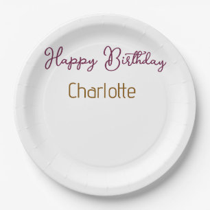 SIMPLE MINIMAL.CUTIE ADD NAME BABY happy birthday Paper Plate