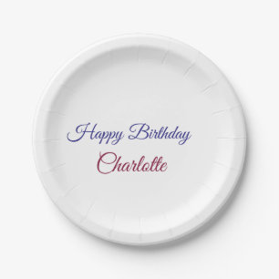 SIMPLE MINIMAL.CUTIE ADD NAME BABY happy birthday Paper Plate