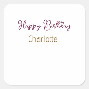 SIMPLE MINIMAL.CUTIE ADD NAME BABY happy birthday  Square Sticker