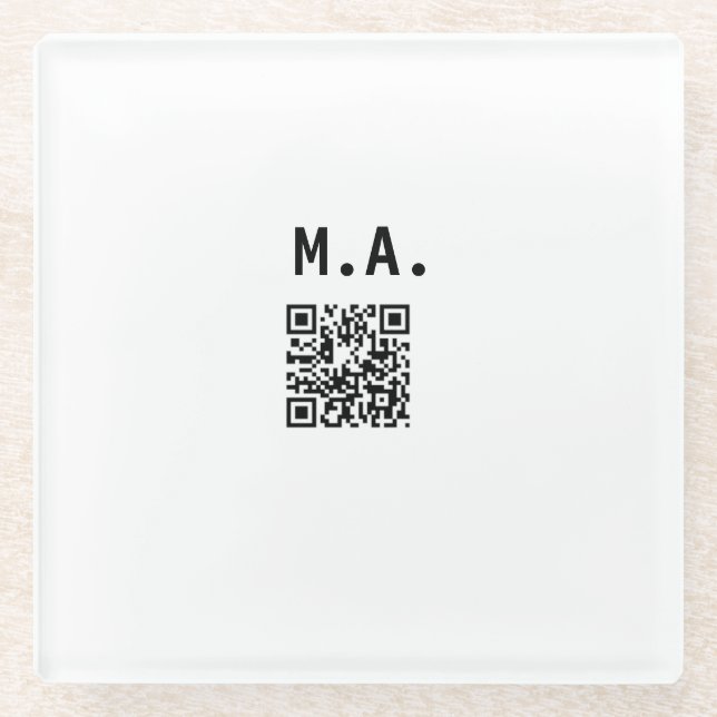 SIMPLE MINIMAL.CUTIE ADD NAME Q R CODE SCAN THROW  GLASS COASTER (Front)