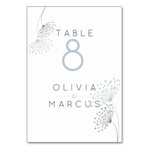 Simple Minimal Doodle Flowers Dusty Blue and Grey Table Number
