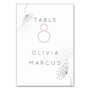 Simple Minimal Doodle Flowers Rose Pink and Grey Table Number
