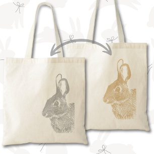 Simple Minimal Double-Sided Grey and Brown Bunny  Tote Bag