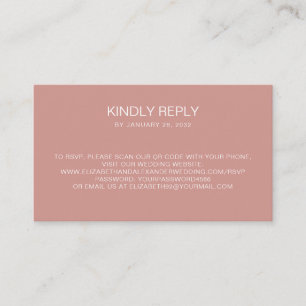 Simple minimal dusty pink QR Code online RSVP Enclosure Card