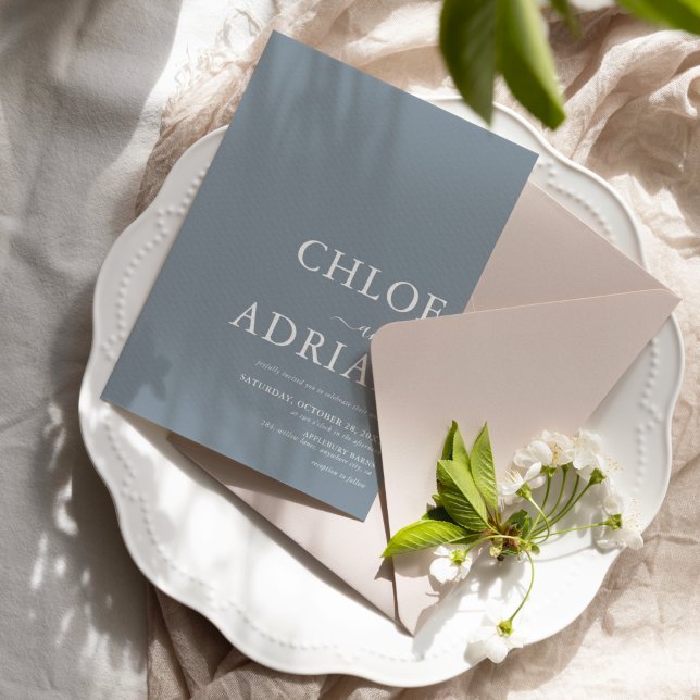 Simple Minimal Dusy Blue Wedding Invitation (Creator Uploaded)