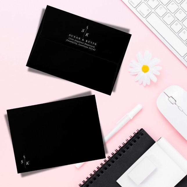 Simple Minimal Elegance Leaf Monogram Wedding 5x7 Envelope (Creator Uploaded)