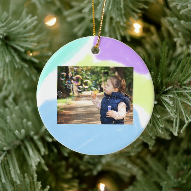 Simple minimal elegant add photo name text custom ceramic ornament (Tree)