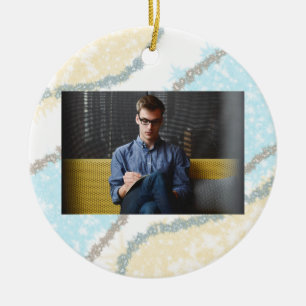Simple minimal elegant add photo name text custom  ceramic ornament