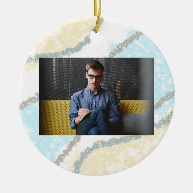 Simple minimal elegant add photo name text custom  ceramic ornament (Front)