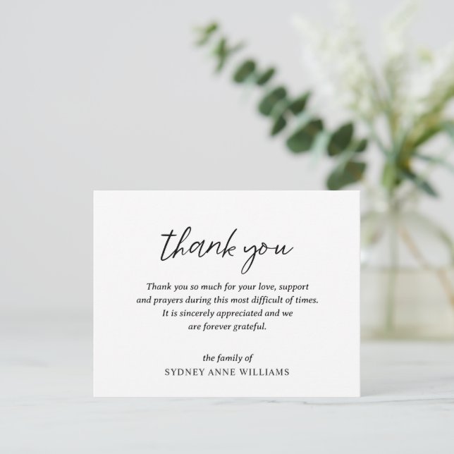 Simple Minimal Elegant Funeral Thank You Card (Standing Front)