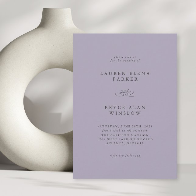 Simple Minimal Elegant Lavender Wedding Invitation (Creator Uploaded)