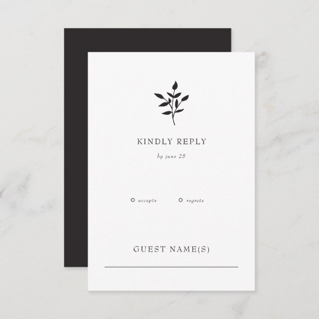 Simple Minimal Elegant Modern Botanical Wedding RSVP Card (Front/Back)