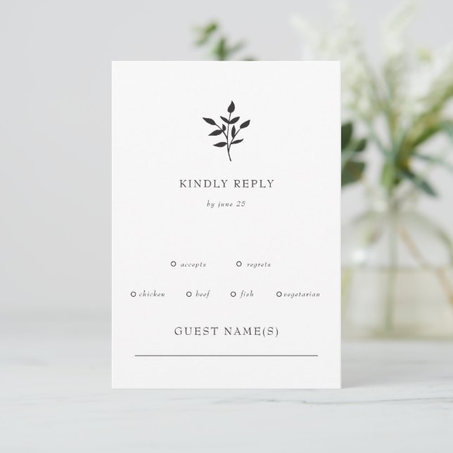 Simple Minimal Elegant Modern Botanical Wedding RSVP Card (Standing Front)