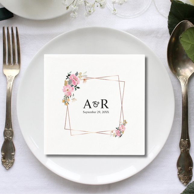 Simple Minimal Elegant Monogram Initials Wedding Napkin (Simple minimal elegant monogram initials wedding napkins add refined style to wedding receptions.)