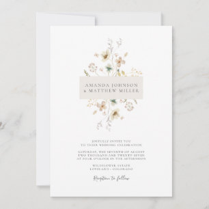 Simple Minimal Elegant Pressed Floral Wedding Invitation