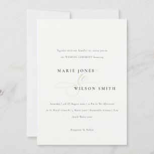 Simple Minimal Elegant Script Black White Wedding Invitation